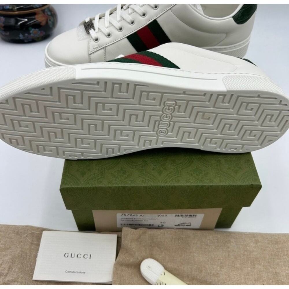 Women's Gucci, ace leather, web stripe sneakers size 40 made in Italy - Picture 8 of 14